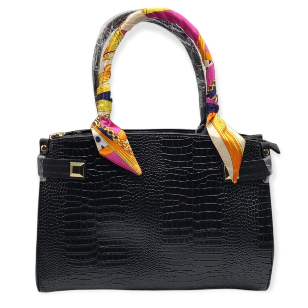 Faux Croc Embossed Satchel Bag